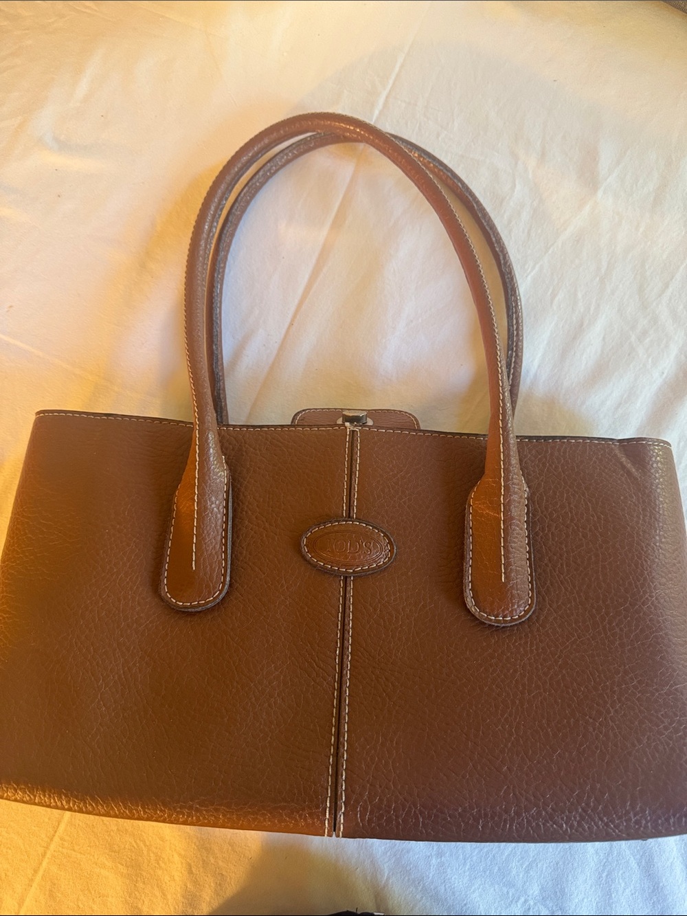 Tods brown leather top handle tote